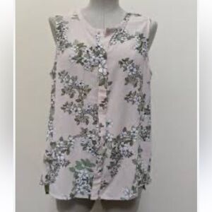 C & E Women's Pink Green Floral Button Front Tank Size Medium